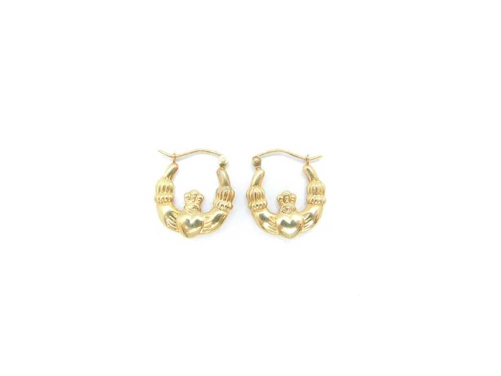 Puff Claddagh Hoop Earrings 14k Yellow Gold Love,… - image 5