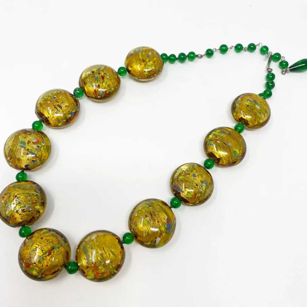 586 Vintage Murano Venetian Green and Gold Foil G… - image 3