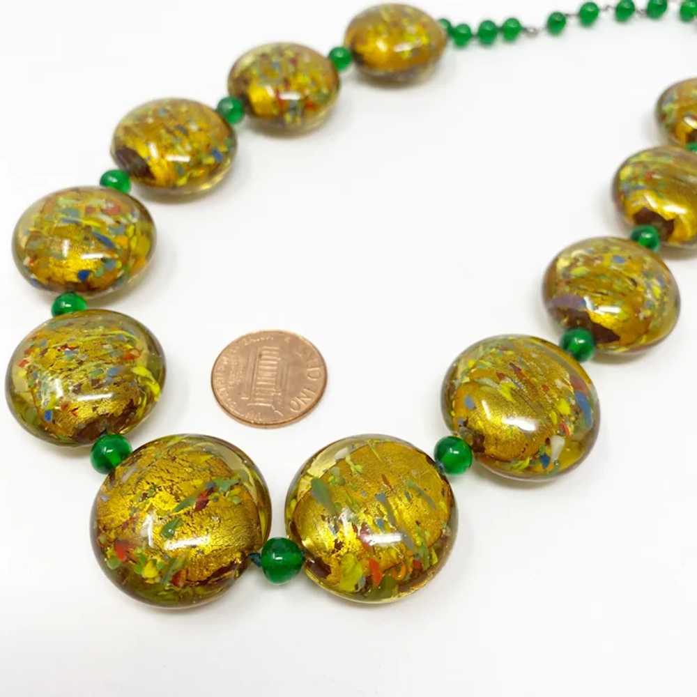 586 Vintage Murano Venetian Green and Gold Foil G… - image 4