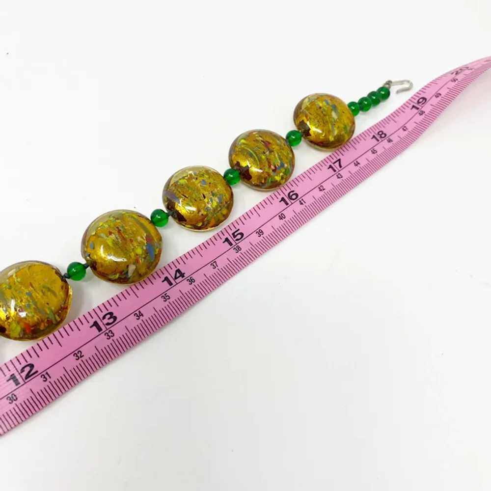 586 Vintage Murano Venetian Green and Gold Foil G… - image 6