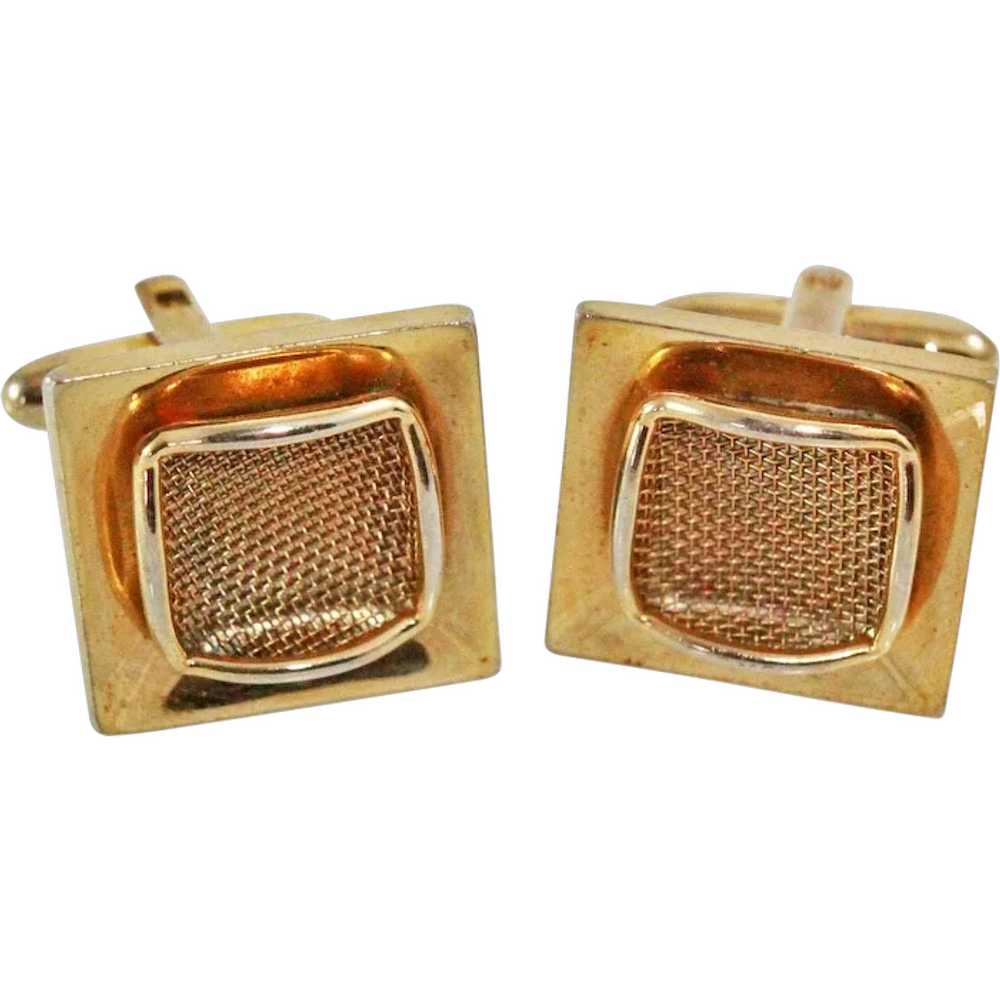 Art Deco 22K Gold Plate Cuff Links c1940s - image 1