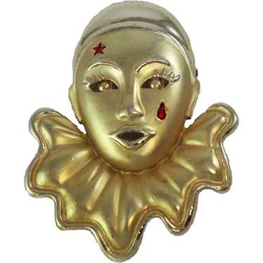 Pierrot Clown  Face Gold Silver Tone Brooch Pin c… - image 1