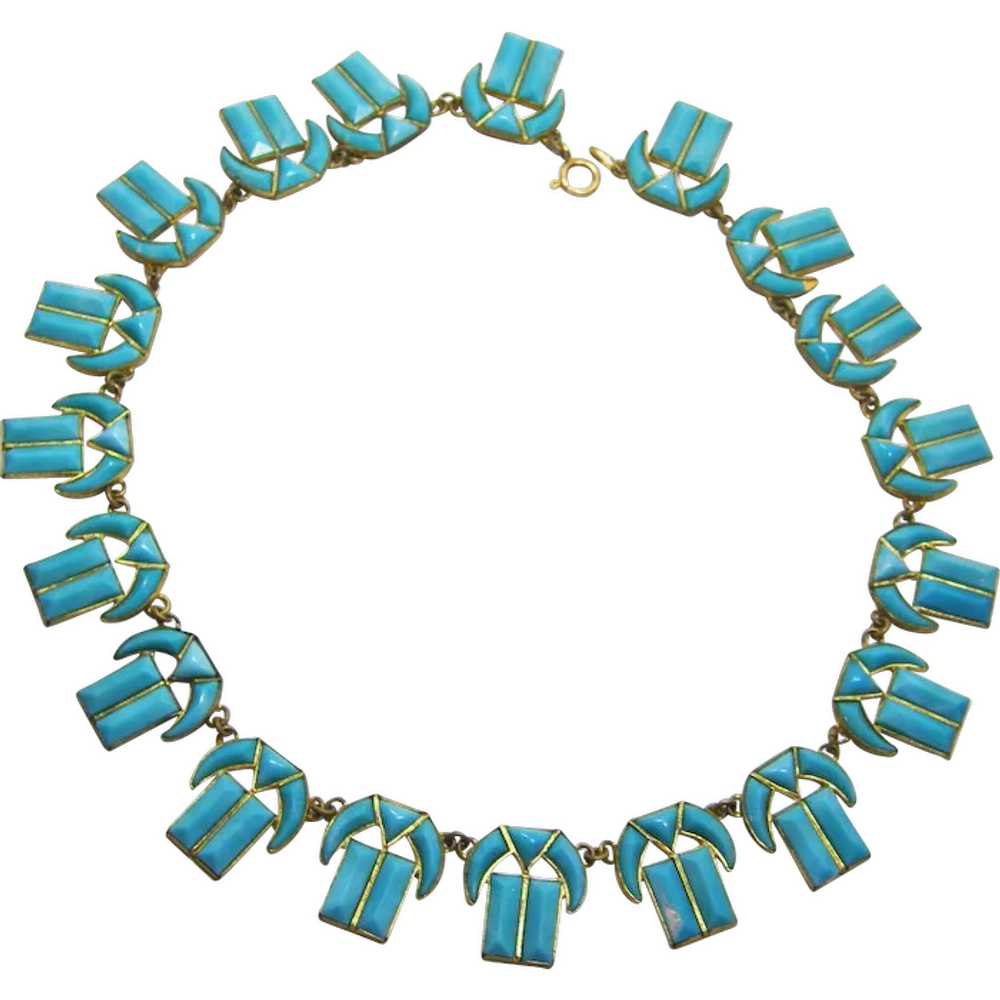 Egyptian Style Turquoise Glass Czech Necklace - image 1