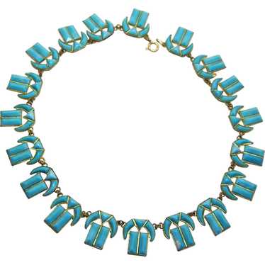 Egyptian Style Turquoise Glass Czech Necklace - image 1