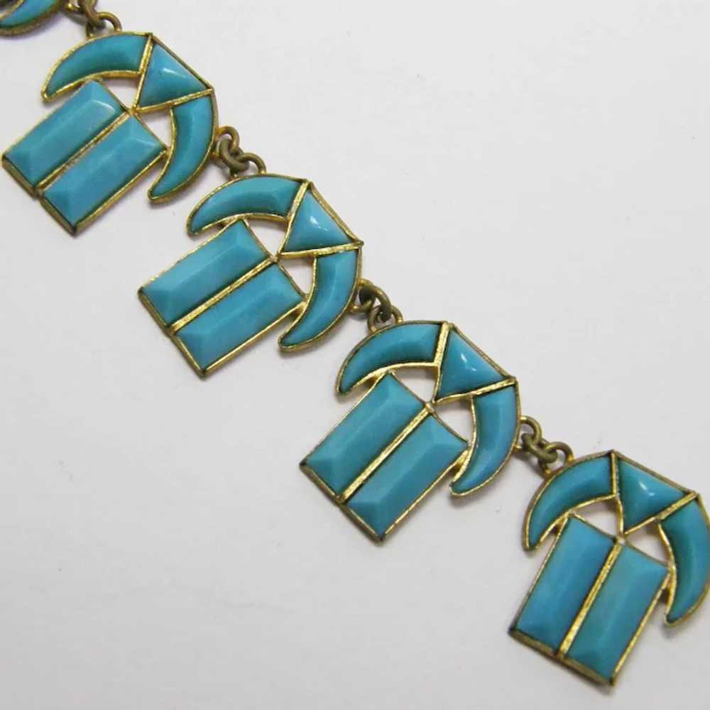 Egyptian Style Turquoise Glass Czech Necklace - image 2