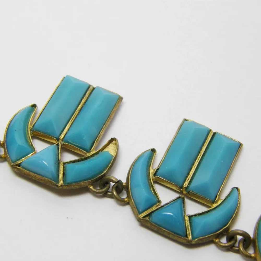 Egyptian Style Turquoise Glass Czech Necklace - image 3