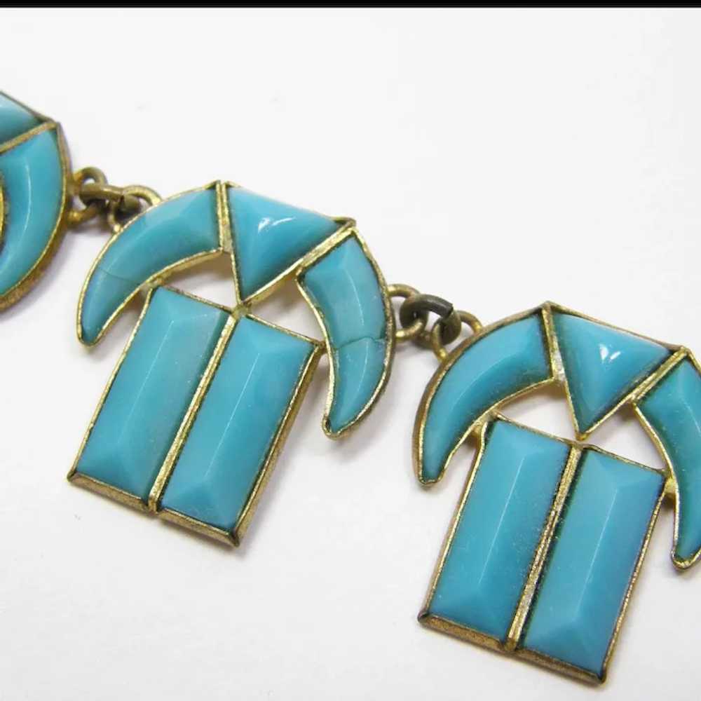 Egyptian Style Turquoise Glass Czech Necklace - image 4