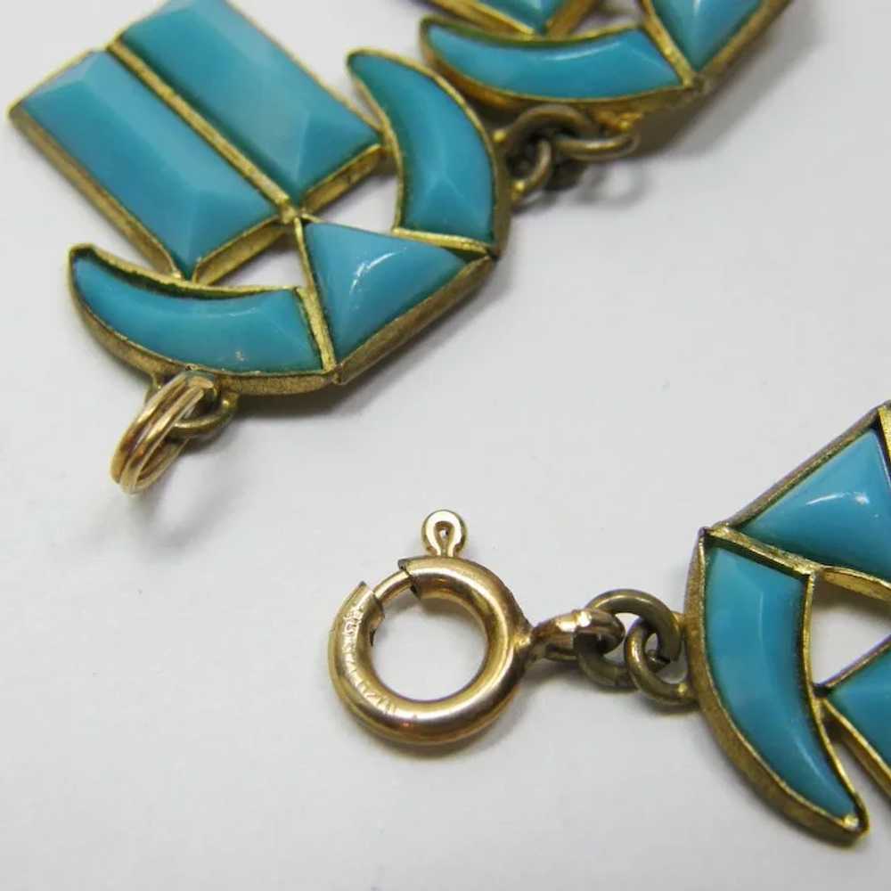 Egyptian Style Turquoise Glass Czech Necklace - image 6