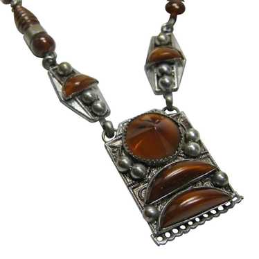 Czech Necklace 1930s unusual Copper Brown Glass S… - image 1