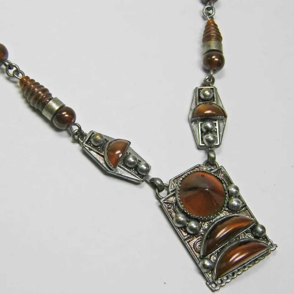 Czech Necklace 1930s unusual Copper Brown Glass S… - image 3