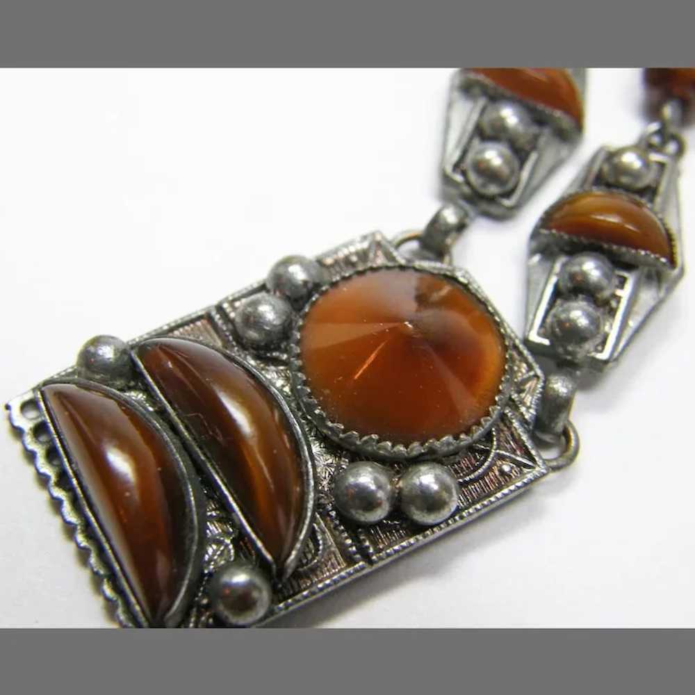 Czech Necklace 1930s unusual Copper Brown Glass S… - image 4