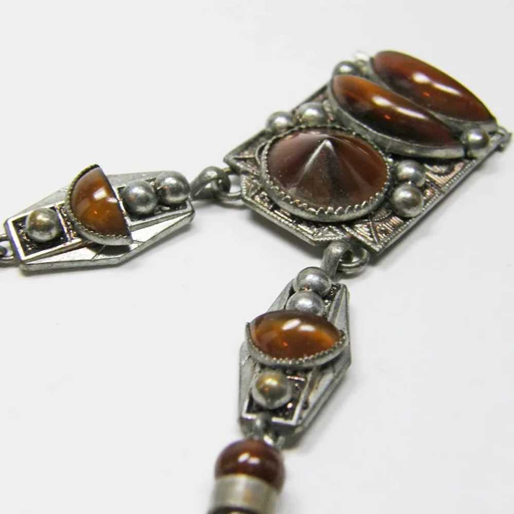 Czech Necklace 1930s unusual Copper Brown Glass S… - image 5