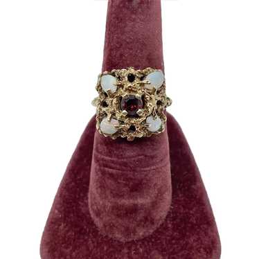 14k Gold Opal Garnet Brutalist Bombe Ring