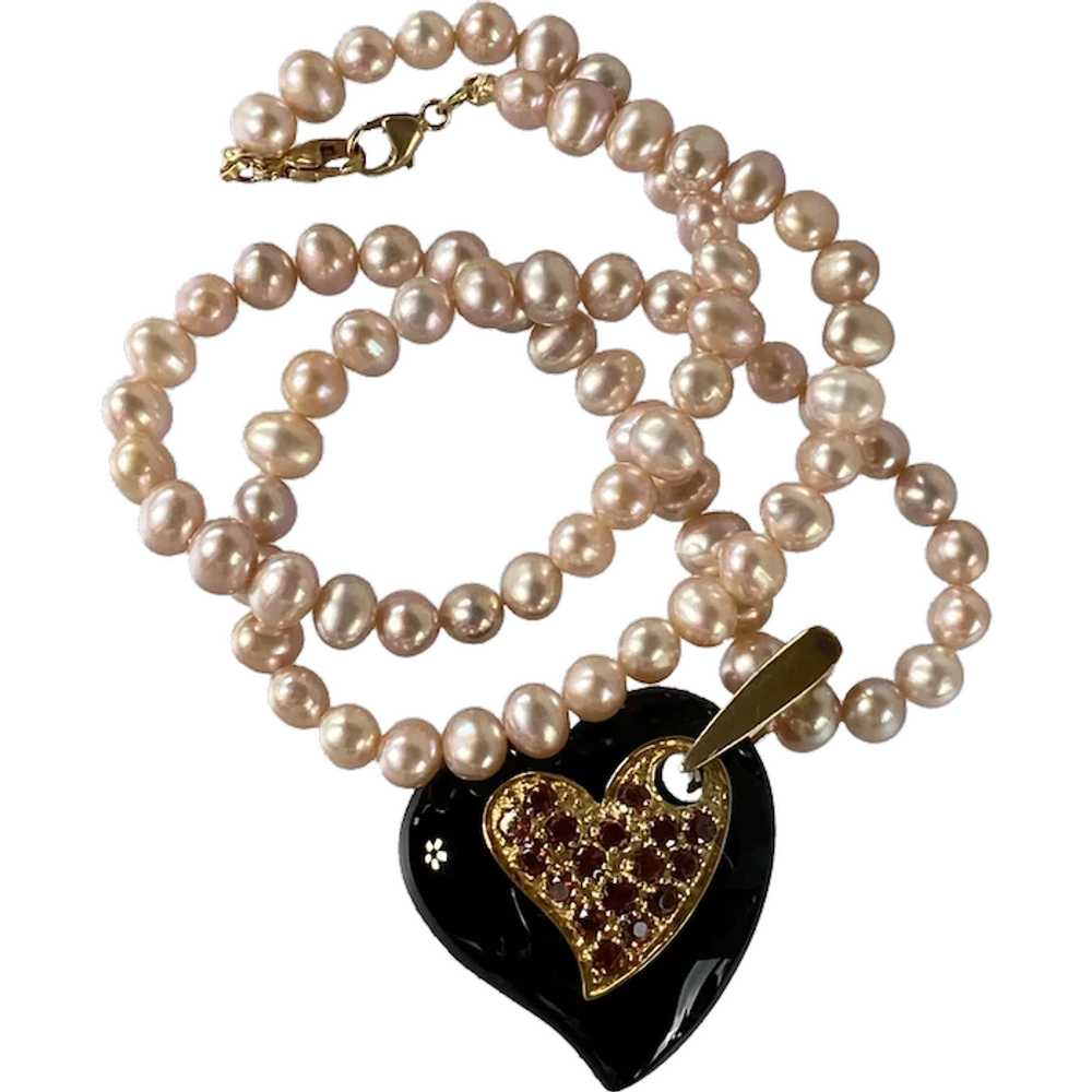 10K YG Pearl and Onyx Necklace - image 1