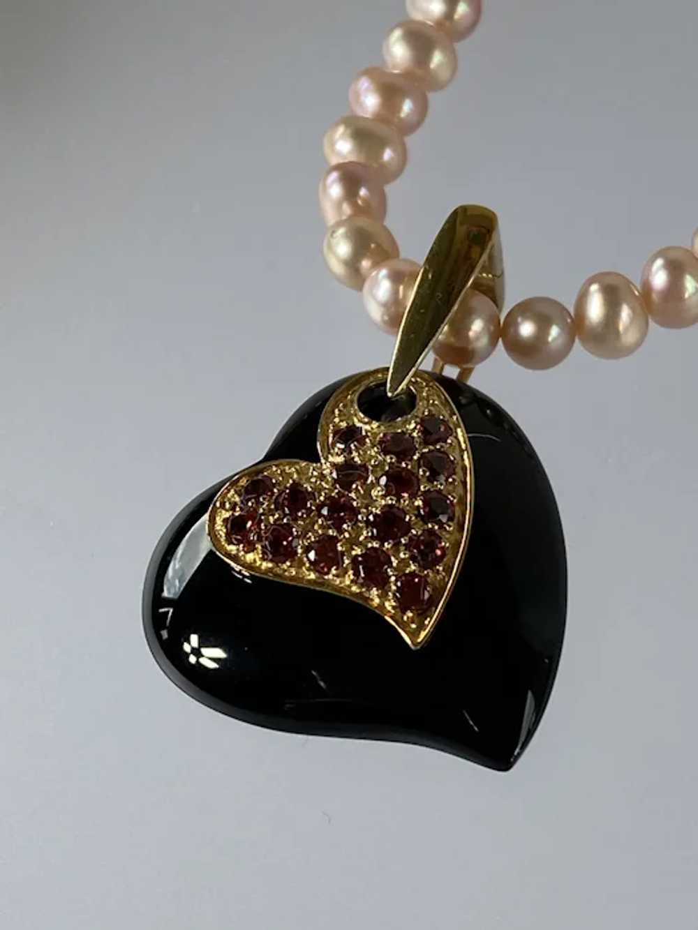 10K YG Pearl and Onyx Necklace - image 2