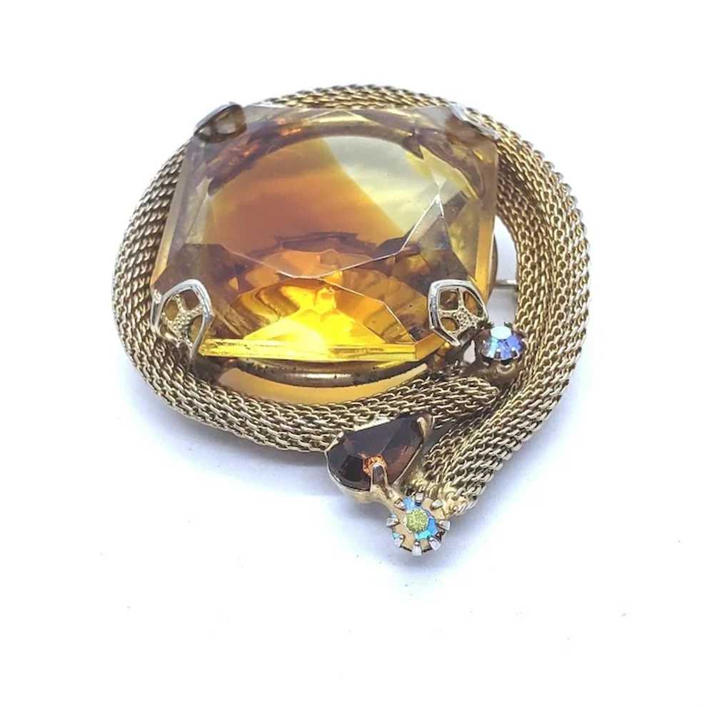 Unsigned Topaz Colored Faceted Glass Brooch with … - image 11