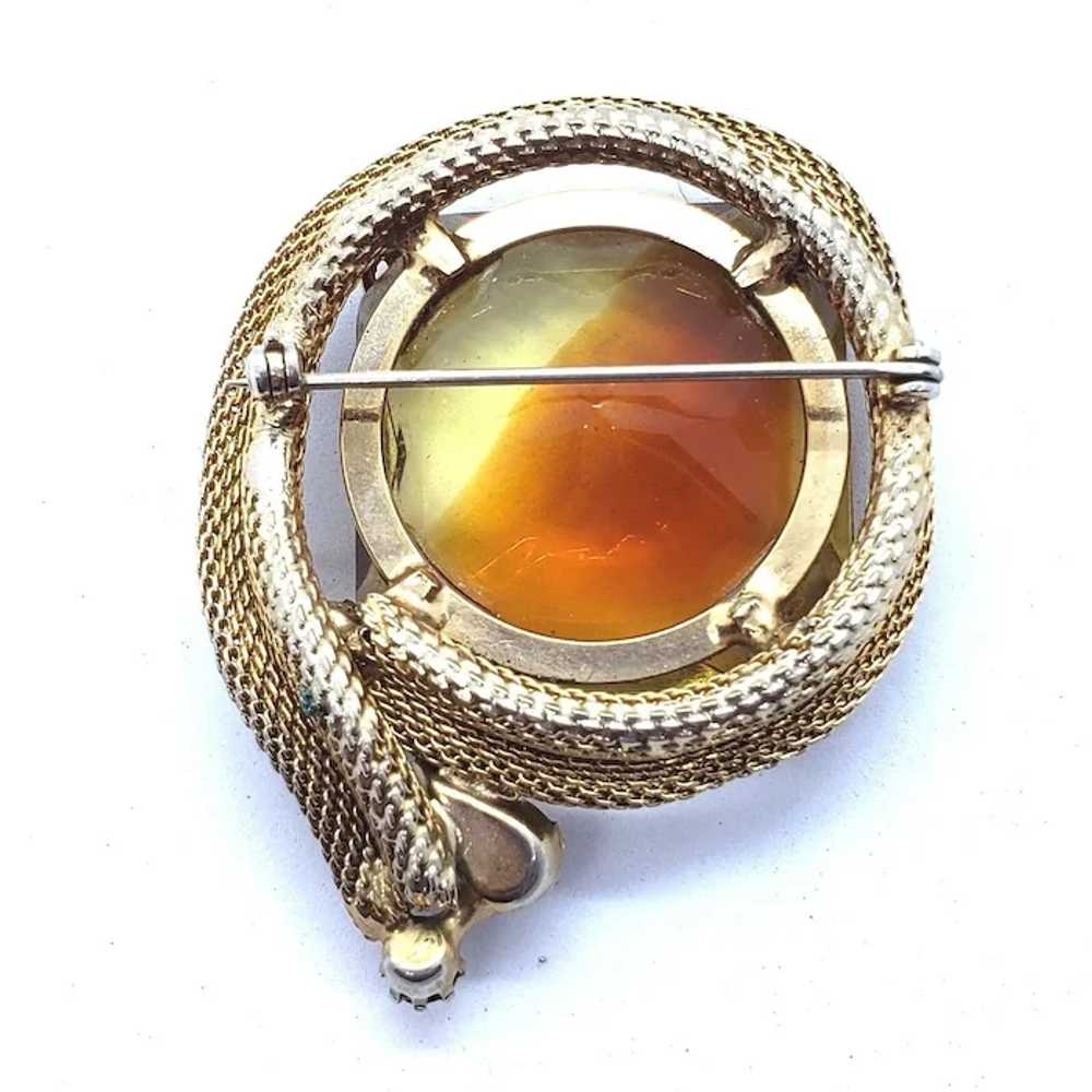 Unsigned Topaz Colored Faceted Glass Brooch with … - image 3