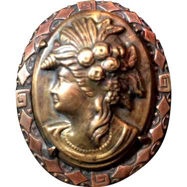 Vtg Antique Brass Lady Face Cameo Style Brass Repousse C Clasp