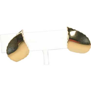 Signed Christian Dior Gold Tone Leaf Earrings - image 1