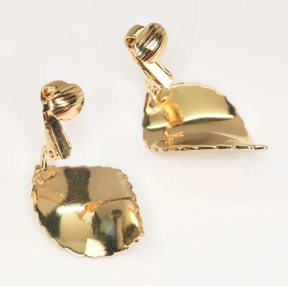 Signed Christian Dior Gold Tone Leaf Earrings - image 2