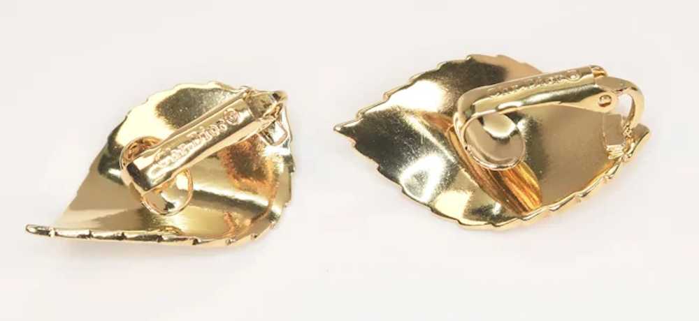 Signed Christian Dior Gold Tone Leaf Earrings - image 3