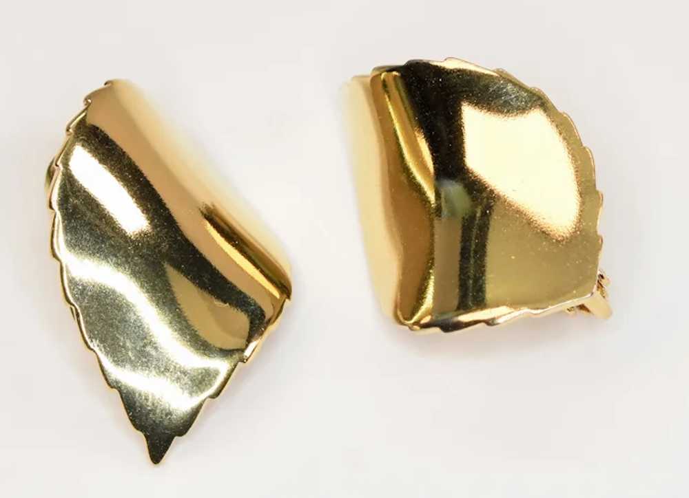 Signed Christian Dior Gold Tone Leaf Earrings - image 4