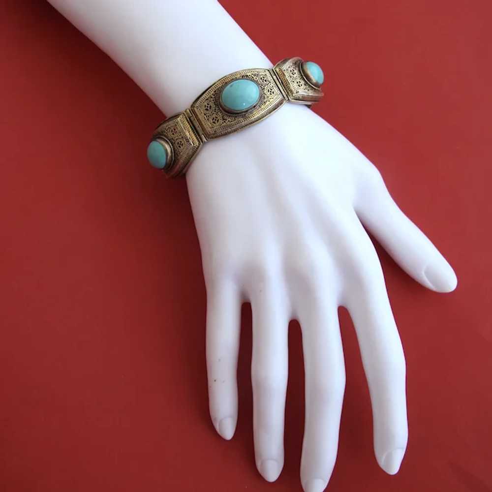 Vintage Chinese Export Silver Gilt Bracelet with … - image 2