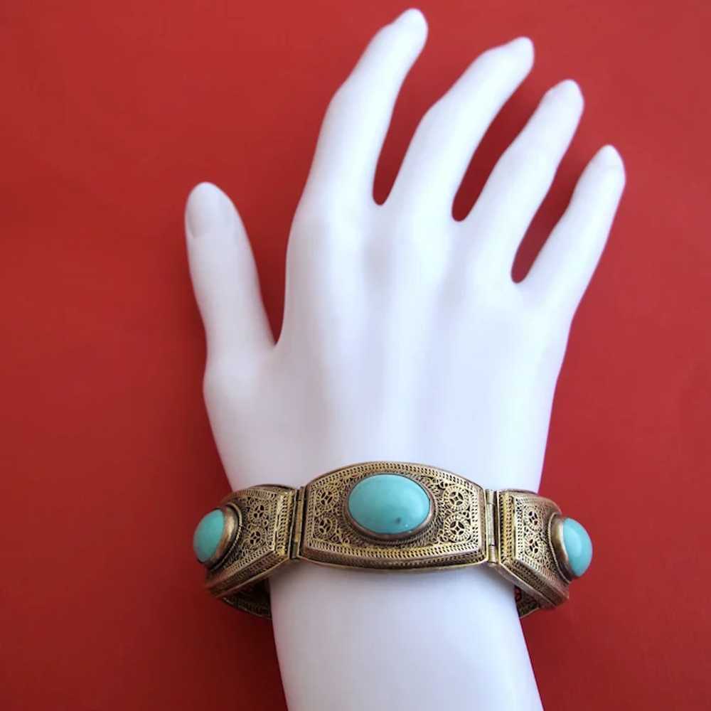 Vintage Chinese Export Silver Gilt Bracelet with … - image 5