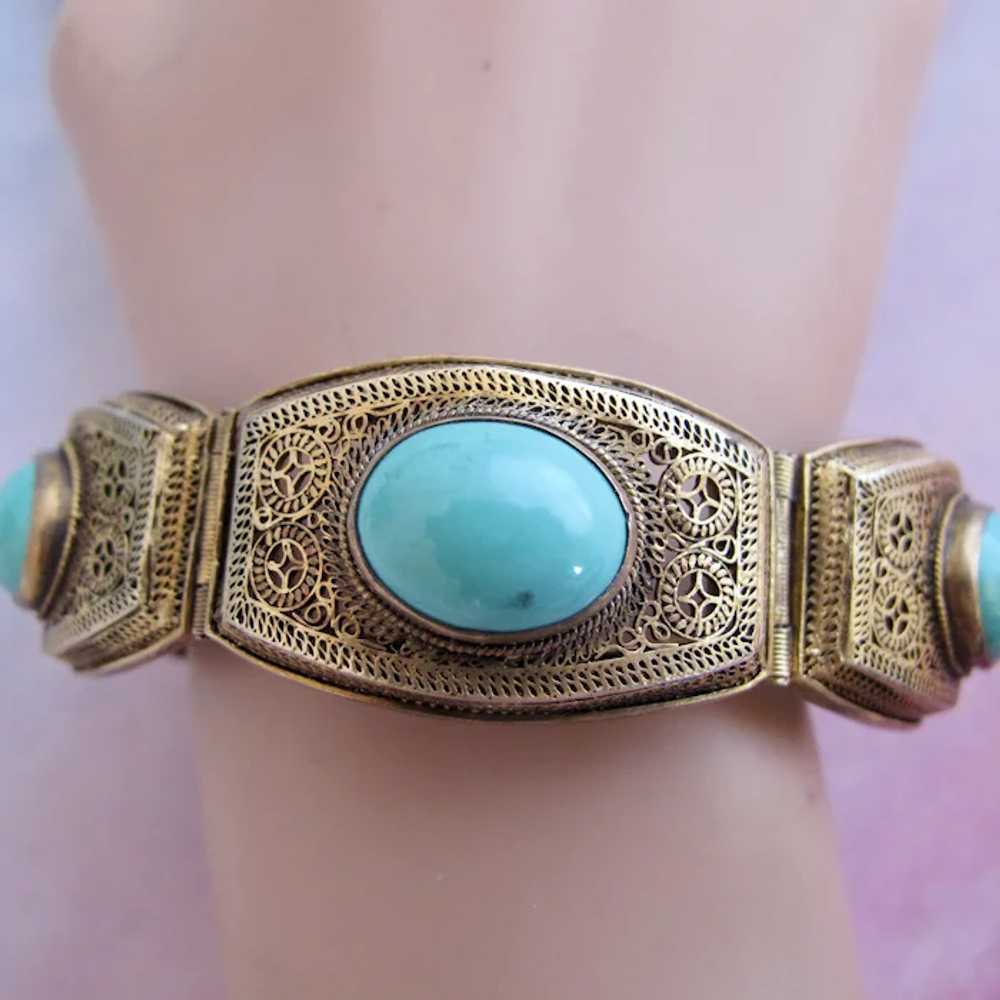 Vintage Chinese Export Silver Gilt Bracelet with … - image 9