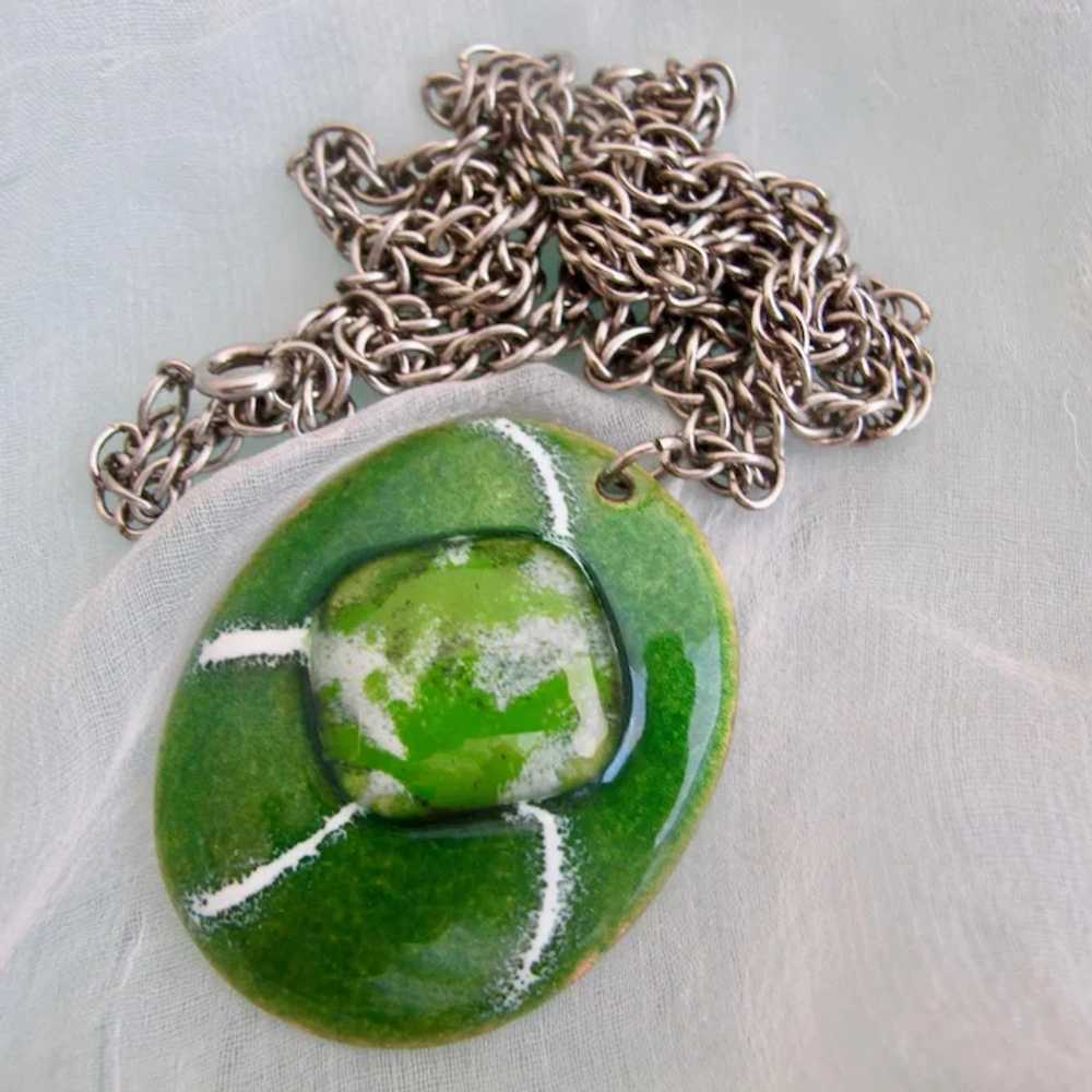 Vintage Kay Denning Green Enamel Fused Glass Pend… - image 4