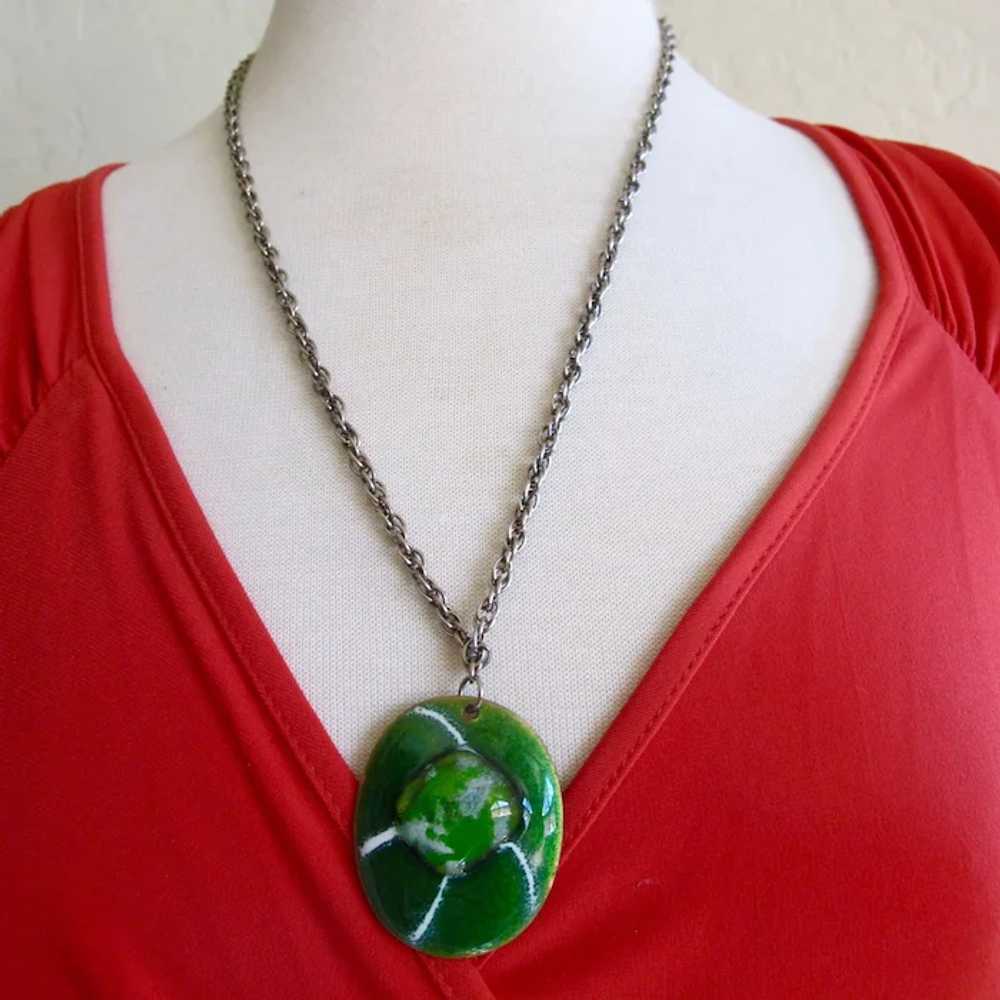 Vintage Kay Denning Green Enamel Fused Glass Pend… - image 6