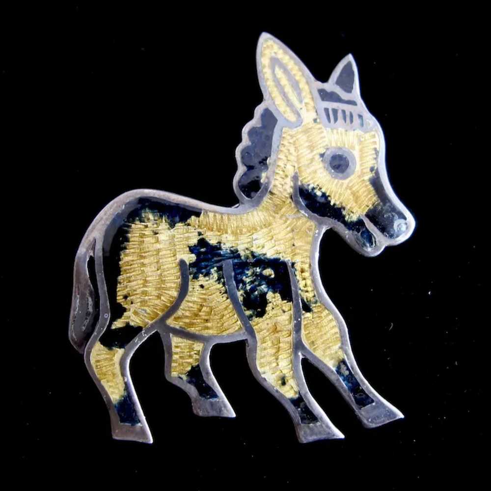 Vintage Sterling Silver Enamel Donkey Pin by JF M… - image 10