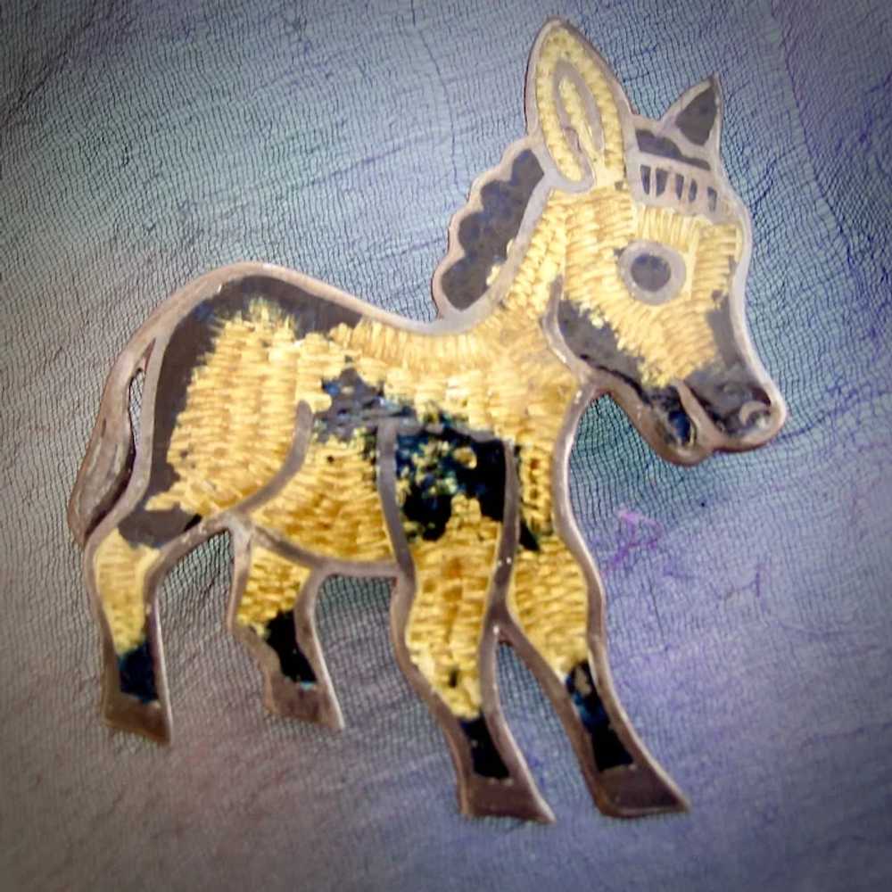 Vintage Sterling Silver Enamel Donkey Pin by JF M… - image 3