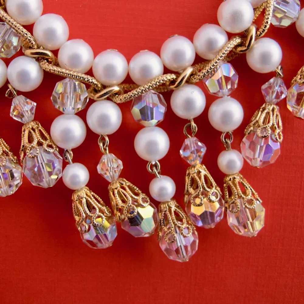 Vintage Faux Pearl and Crystal Dangle Necklace - image 11