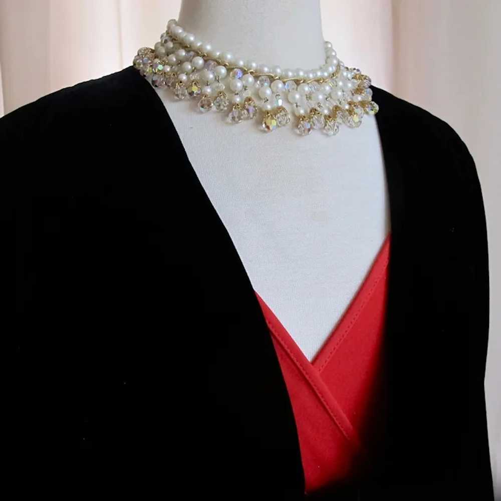 Vintage Faux Pearl and Crystal Dangle Necklace - image 7