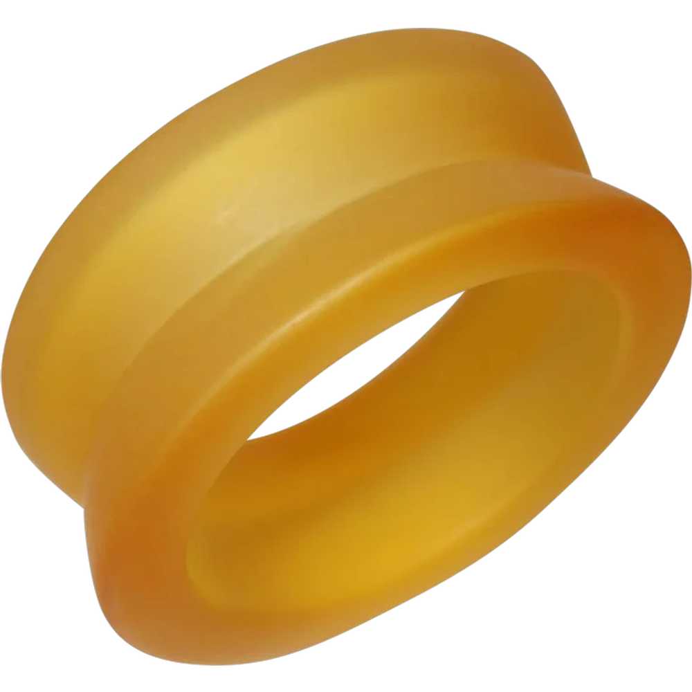 Vintage Frosted Concave Gold Tone Lucite Bangle B… - image 1