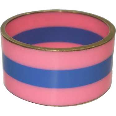 Blue and Pink Laminated Lucite Bangle Bracelet - image 1