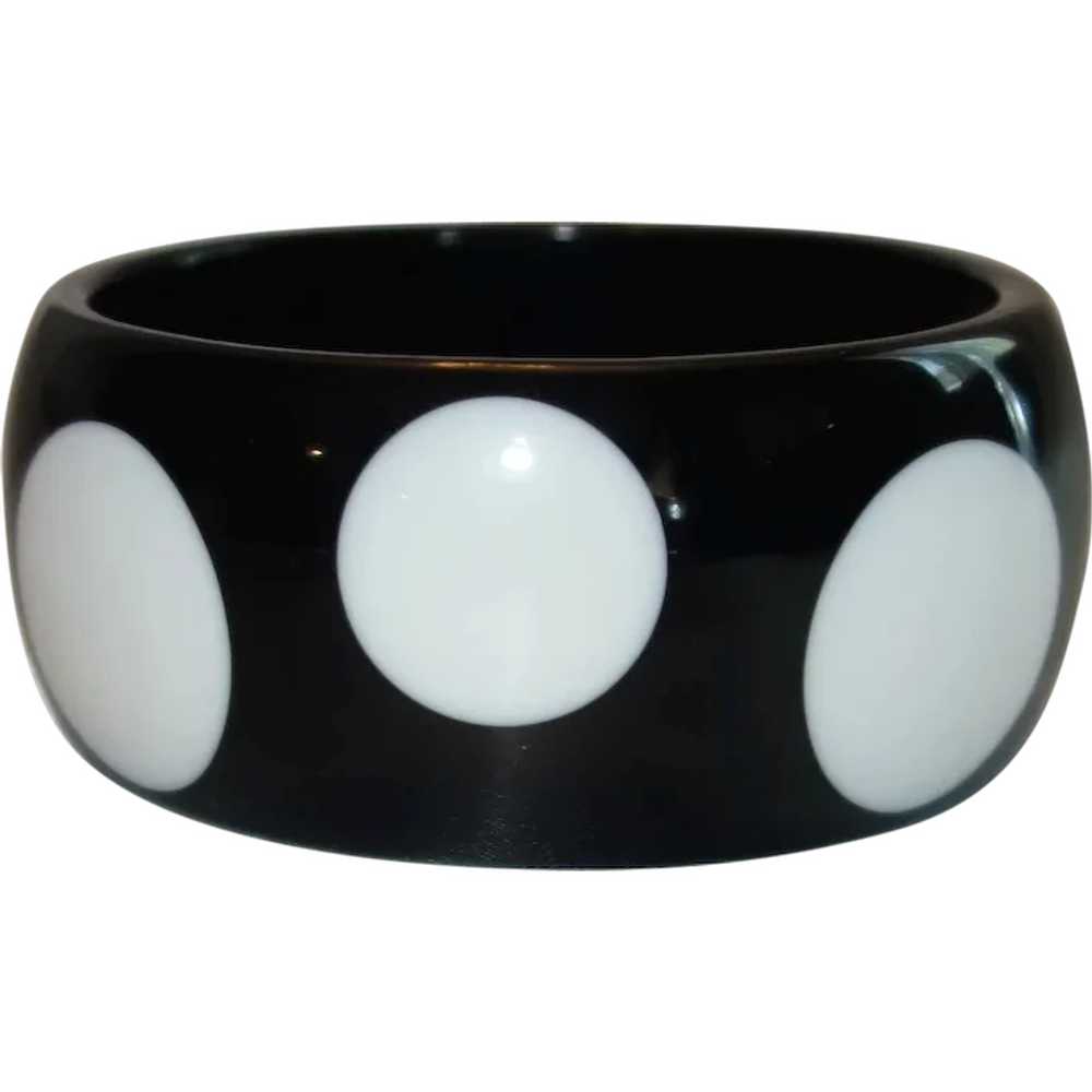 Vintage Black and White Polka Dot Lucite Bangle B… - image 1