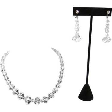 Vintage Cut Crystal Necklace and Earrings - image 1