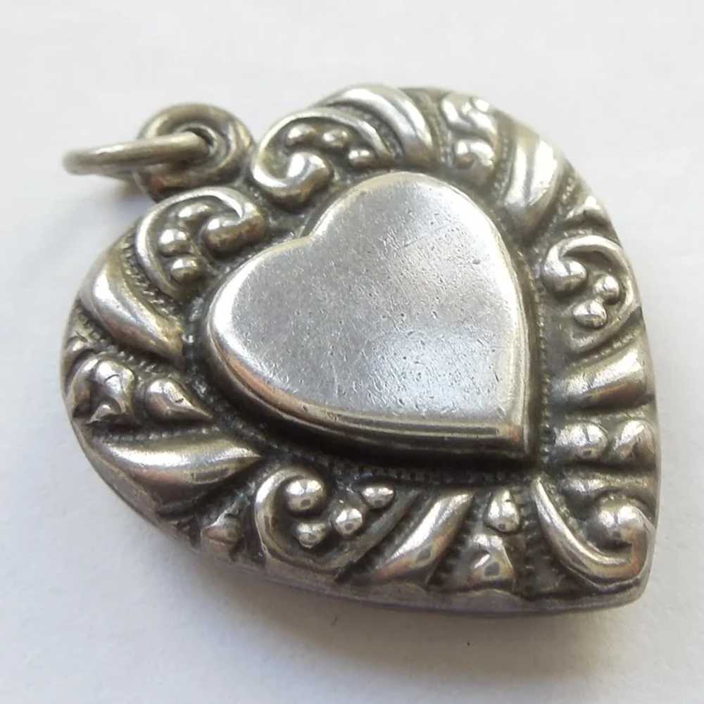 Larger Sterling Silver Puffy Heart Charm - Double… - image 2