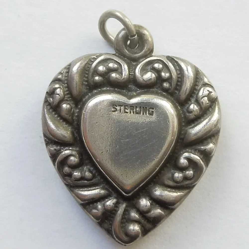 Larger Sterling Silver Puffy Heart Charm - Double… - image 4