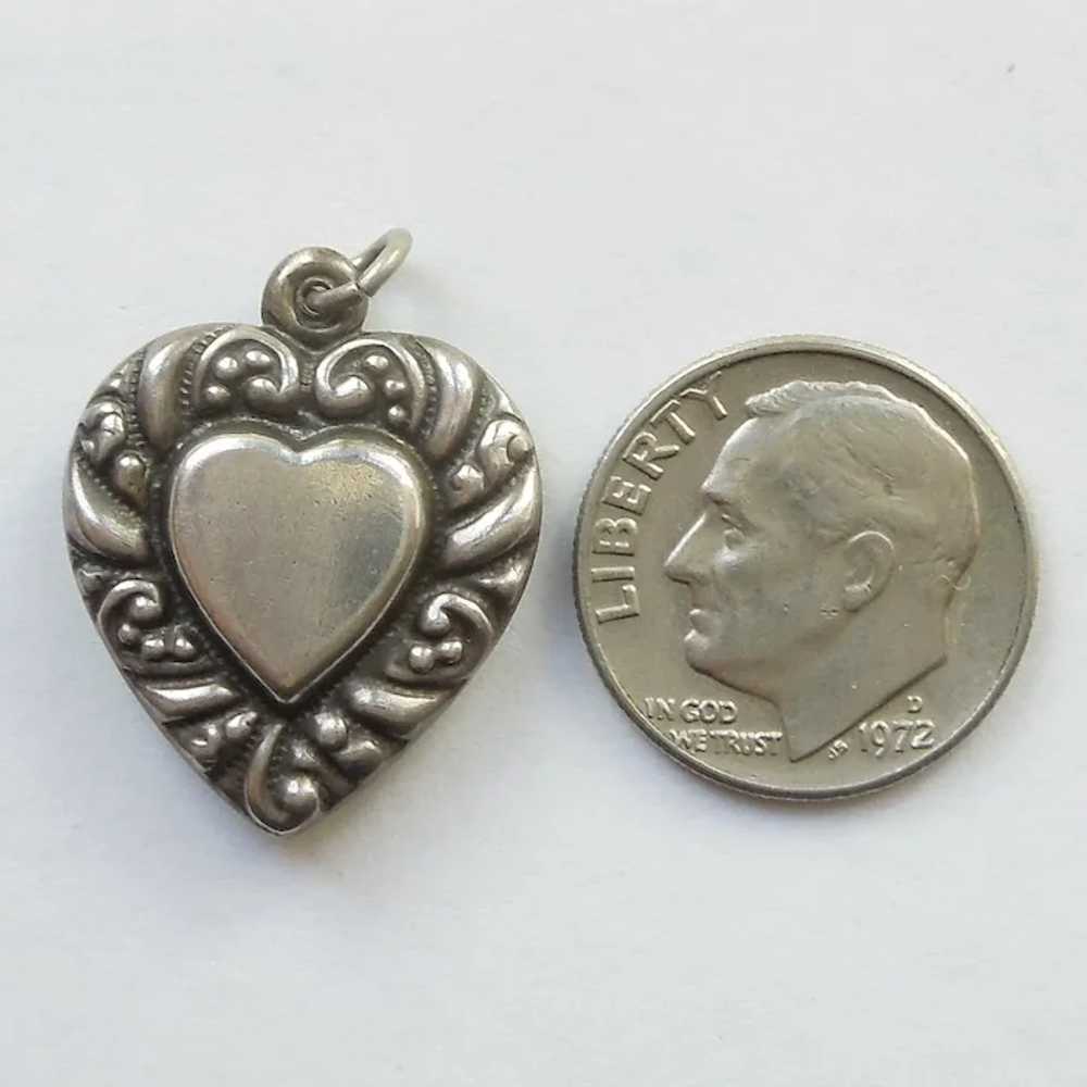 Larger Sterling Silver Puffy Heart Charm - Double… - image 6