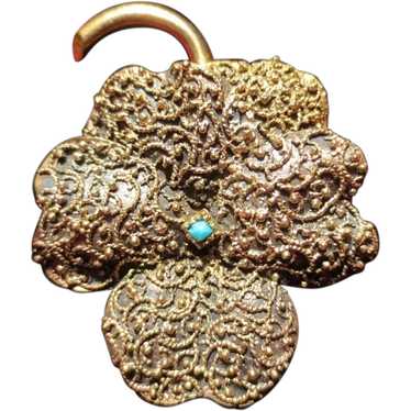 Victorian Pansy Flower 10K Gold Brooch / Pendant E