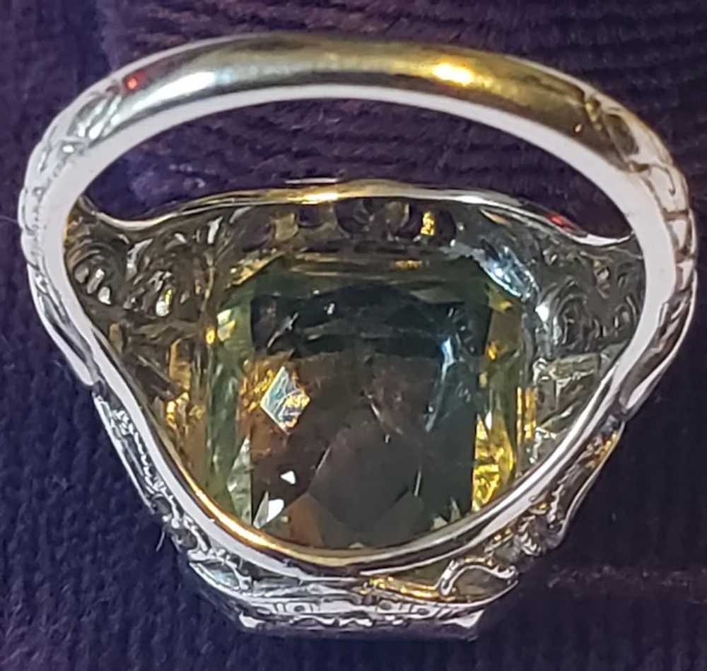 Art Deco 14 karat White Gold Uranium Spinel Ring - image 11