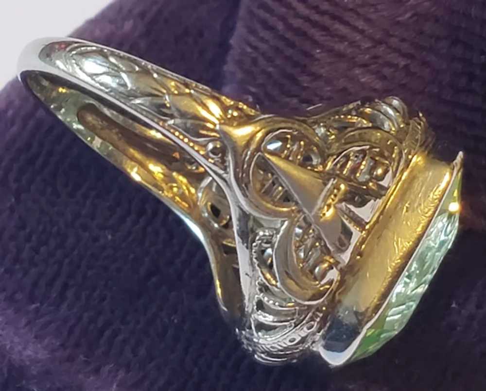 Art Deco 14 karat White Gold Uranium Spinel Ring - image 7