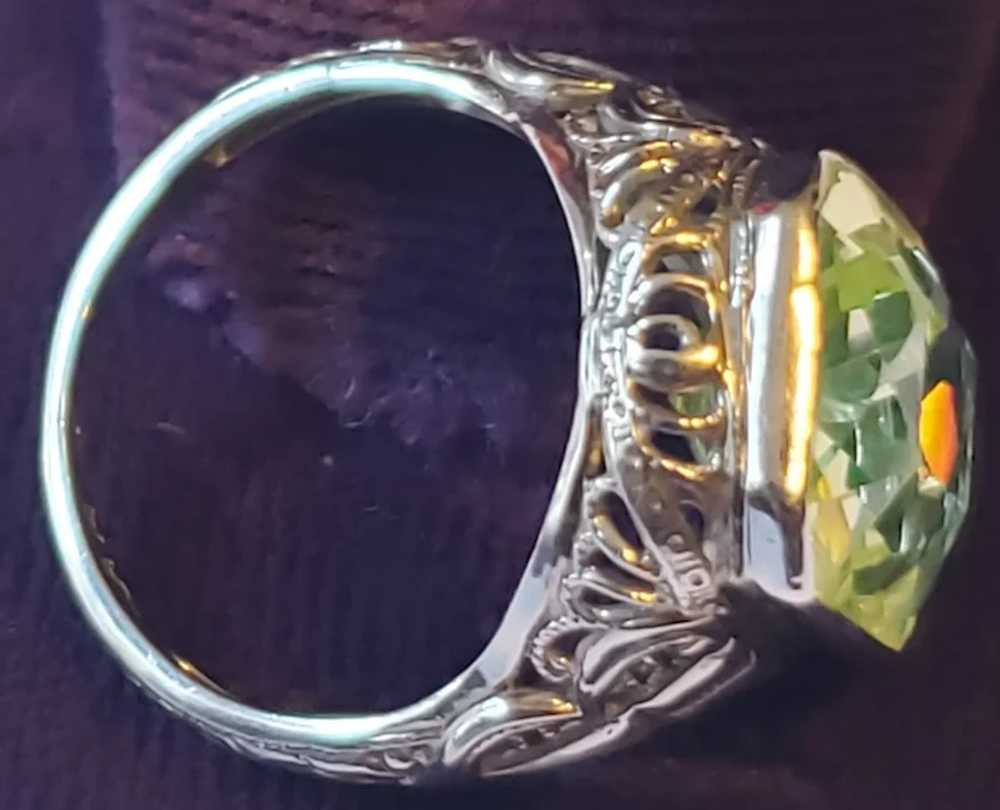 Art Deco 14 karat White Gold Uranium Spinel Ring - image 8