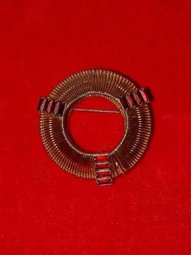 Round Brooch with Red Baguettes Marked Weiss