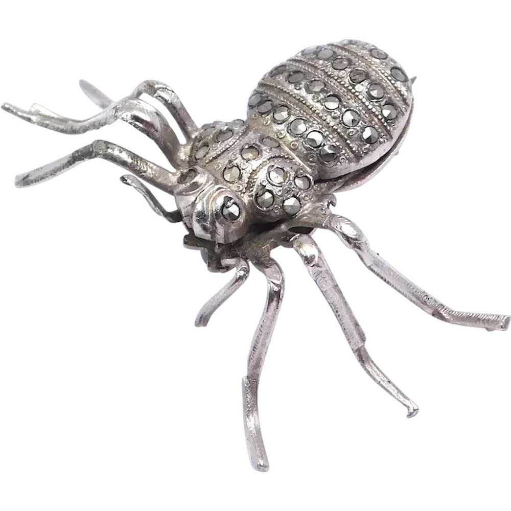 Antique Silver Marcasite Spider Pin - image 1