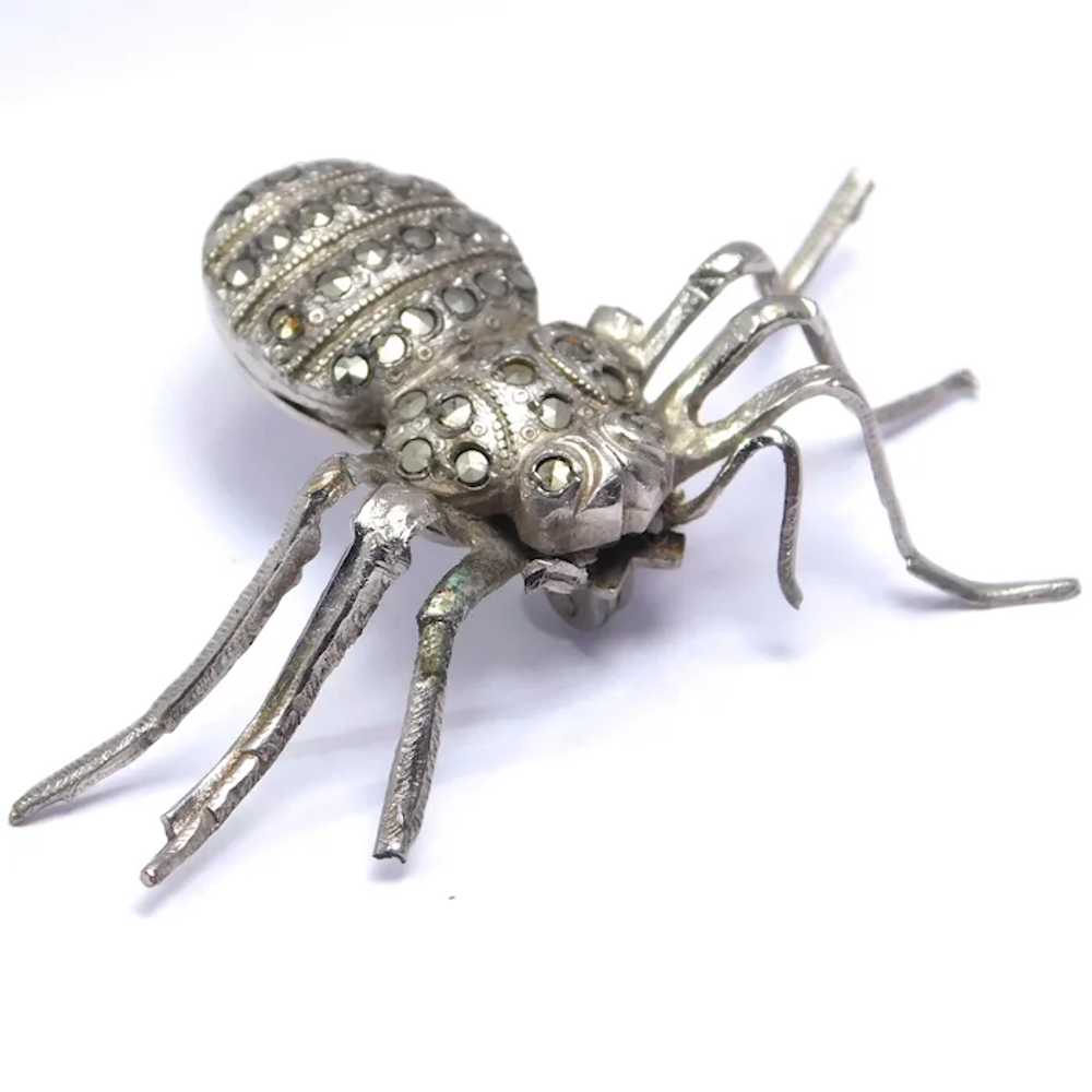 Antique Silver Marcasite Spider Pin - image 2