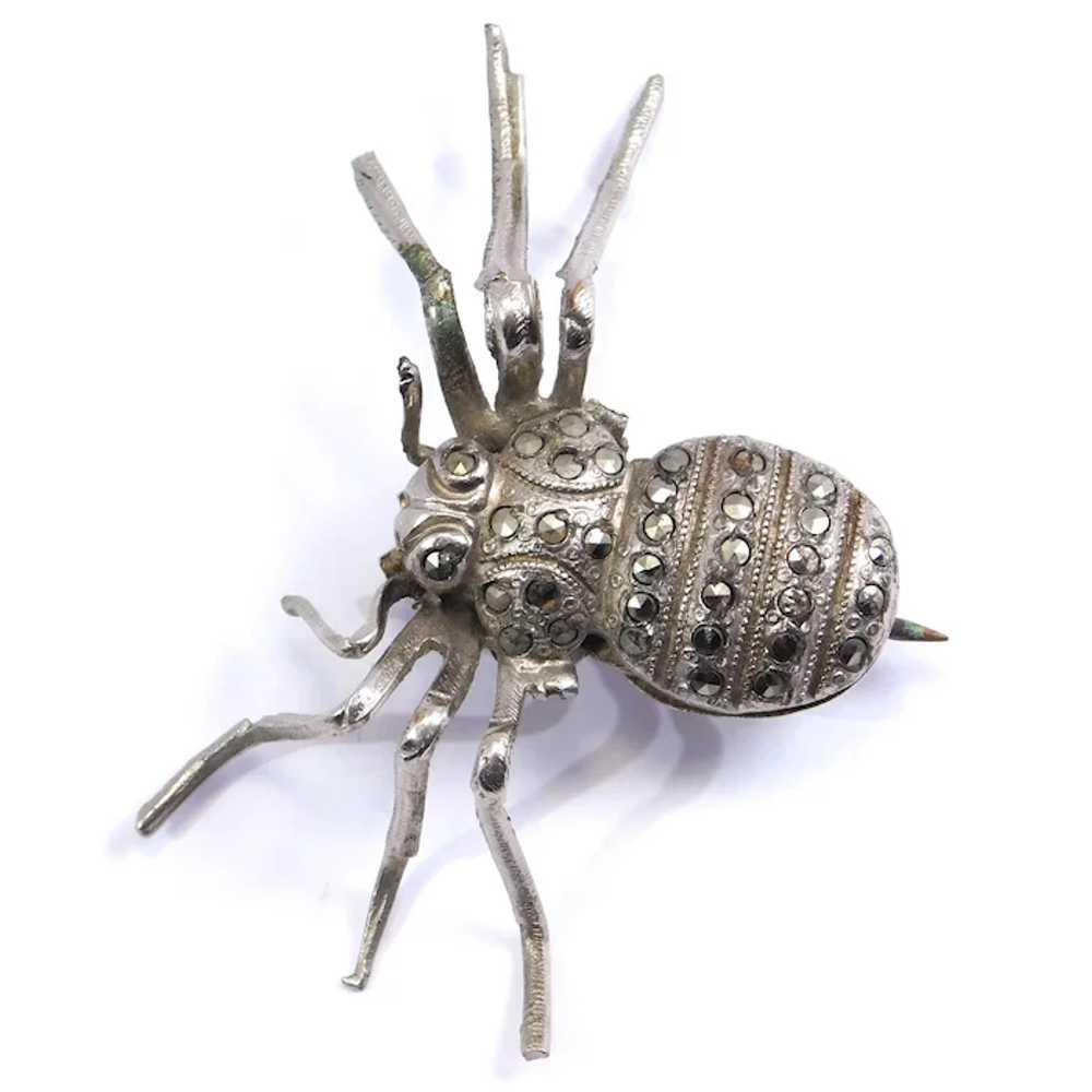 Antique Silver Marcasite Spider Pin - image 3